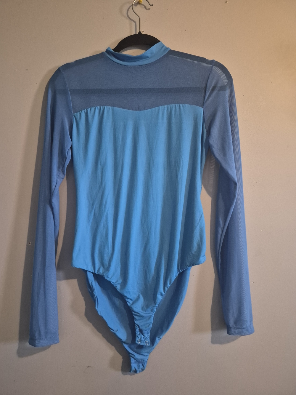 Light Blue Long-Sleeve Button-Down Style Bodysuit Top